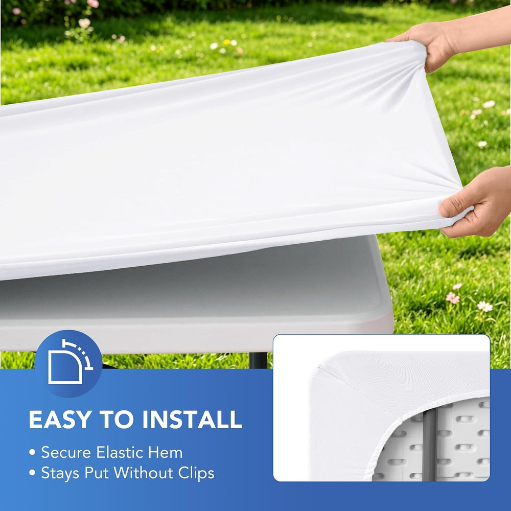 Fitted Tablecloth for 6 Foot Rectangle Tables-White Picnic Table Covers