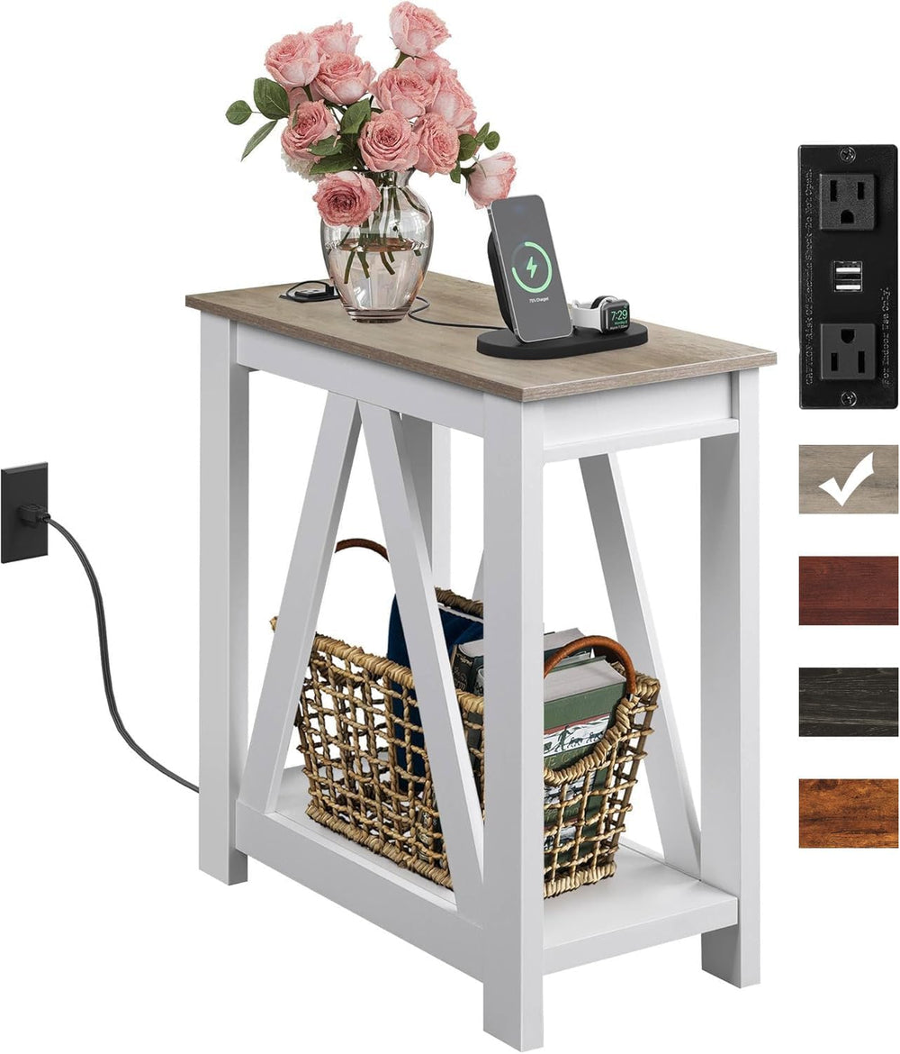 WLIVE Narrow End Table with Charging Station Farmhouse Side Table Slim