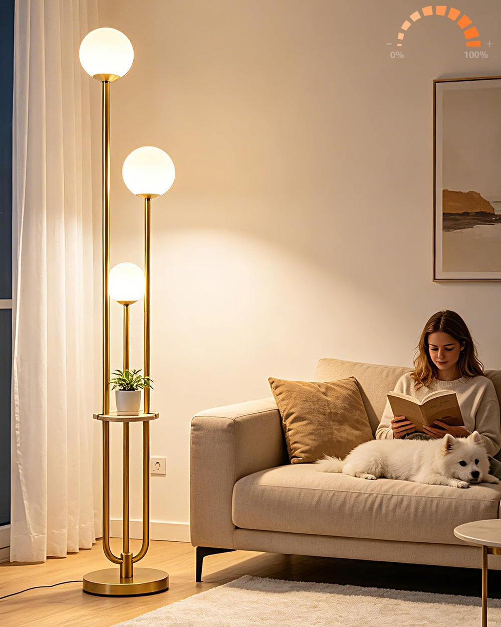 63IN Dimmable Gold Floor Lamp with Shelf Mid Century Standing Lamps with 3000...