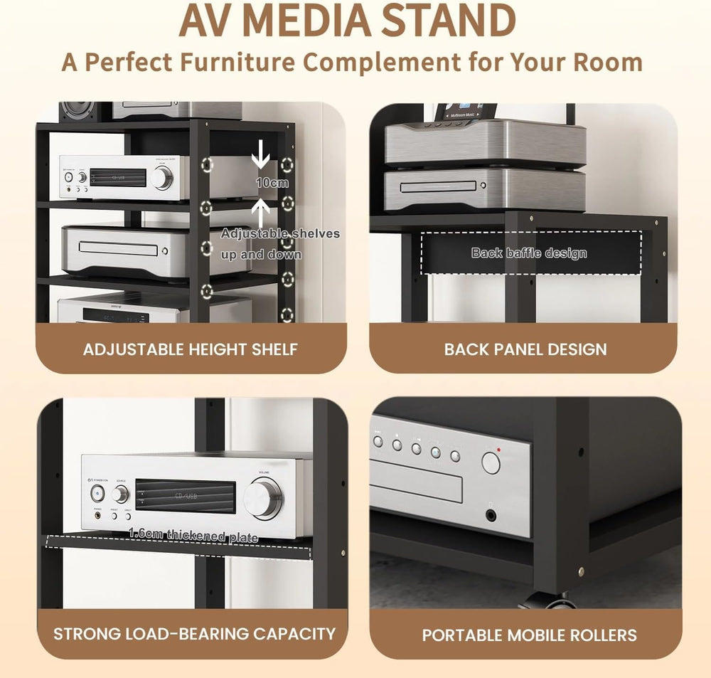 4 Tier AV Media Stand, Audio Rack Tower Stereo Components Cabinet
