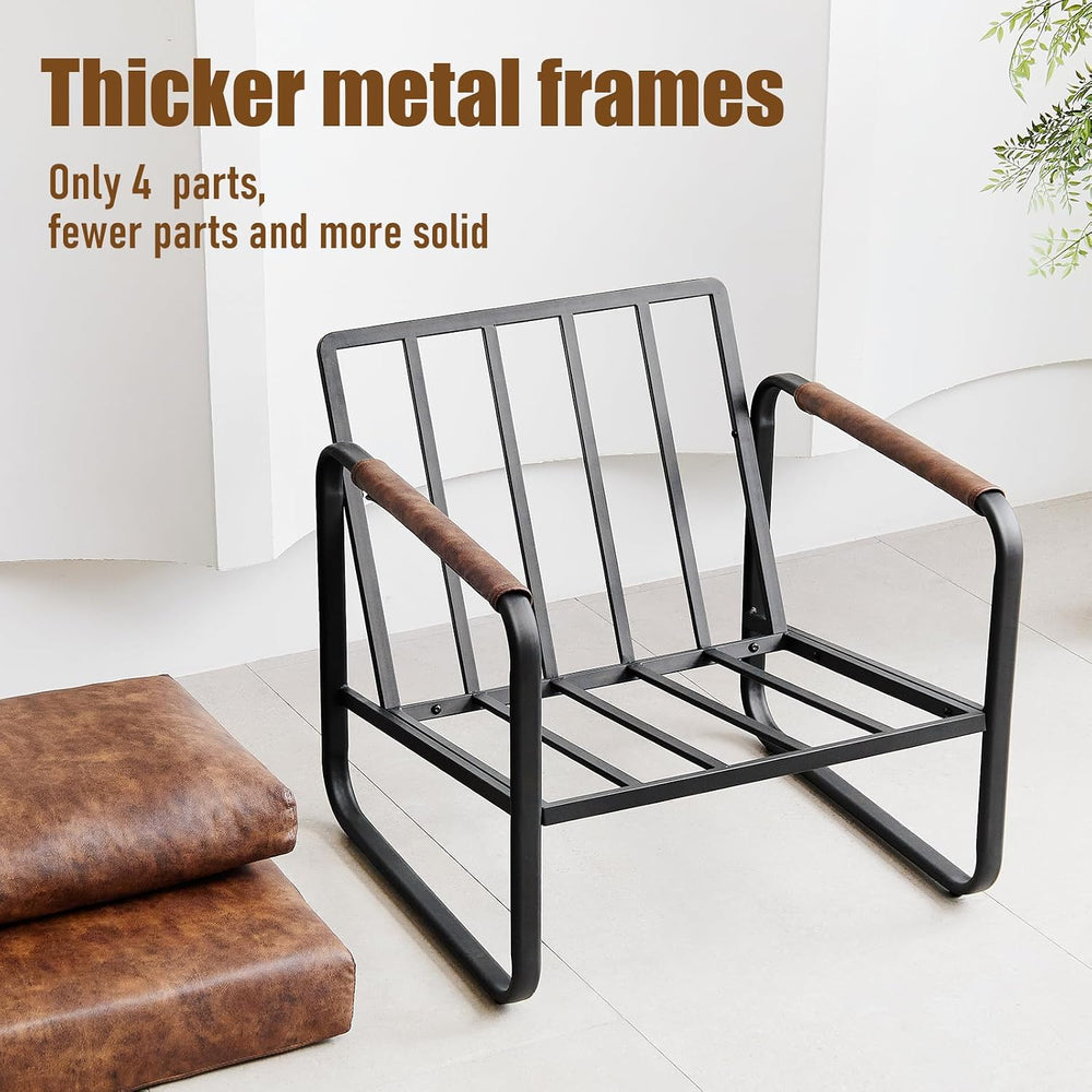 PrimeZone Faux Leather Mid-Century Modern Accent Chair Set of 3, Brown