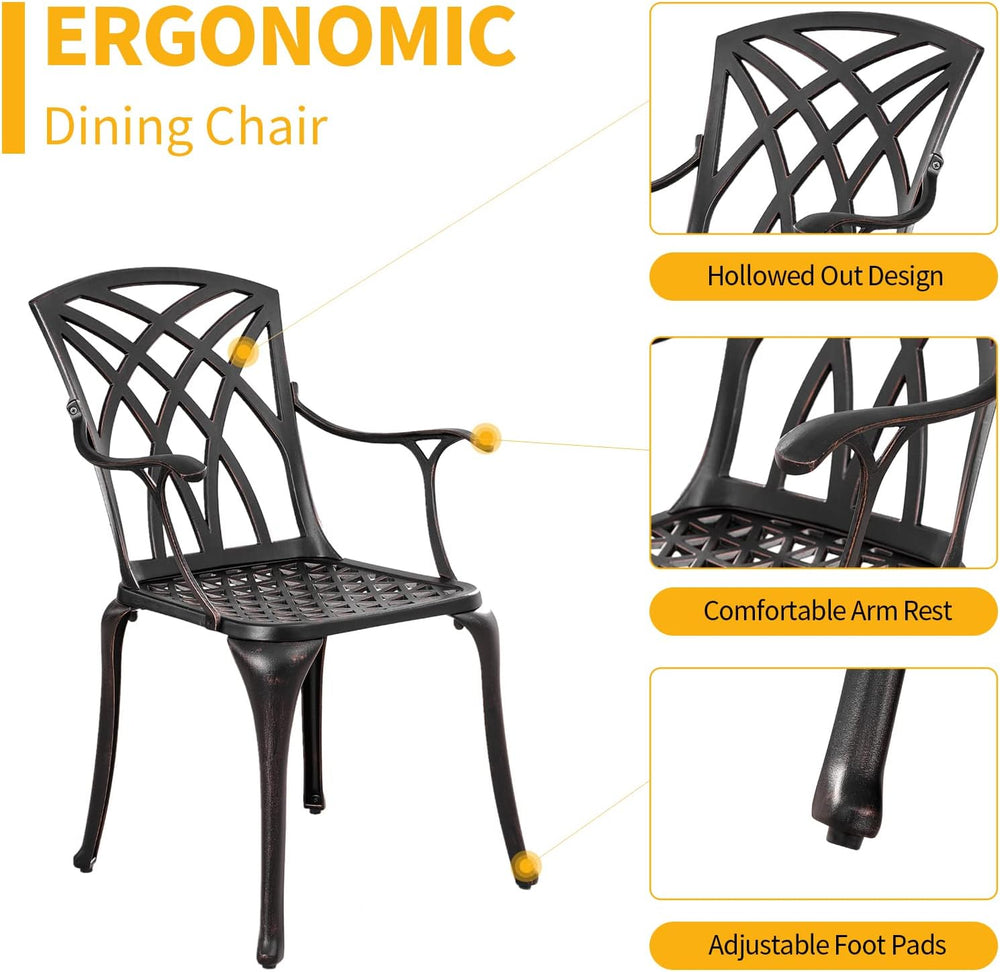 Outdoor Patio Chairs Set of 2, Cast Aluminum Biistro Dining Chairs Set of 2 w...