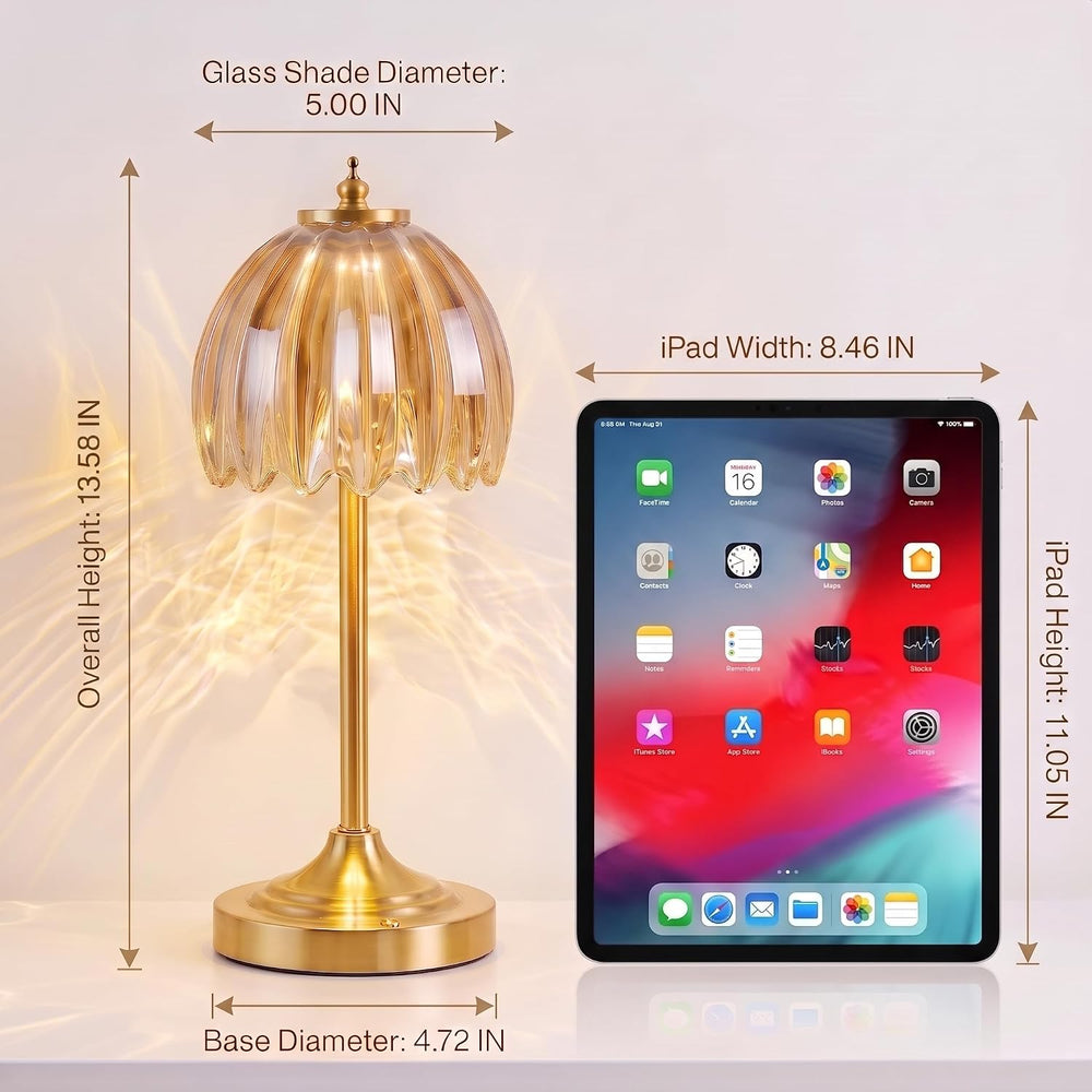 Tulip Glass Rechargeable Table Lamp, Floral Cordless Table Light(Amber)