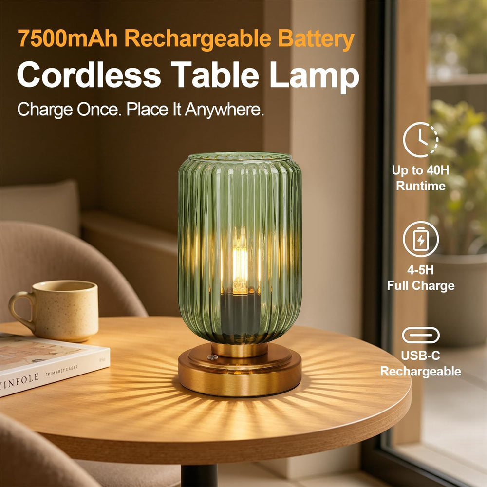 LightRound Cordless Table Lamp for Bedroom, Touch Stepless Dimmable