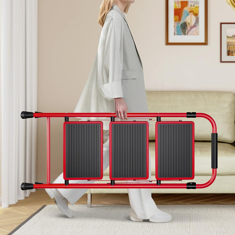 KINGRACK 3 Step Ladder, Folding Step Stool with Anti-Slip Wide Pedal