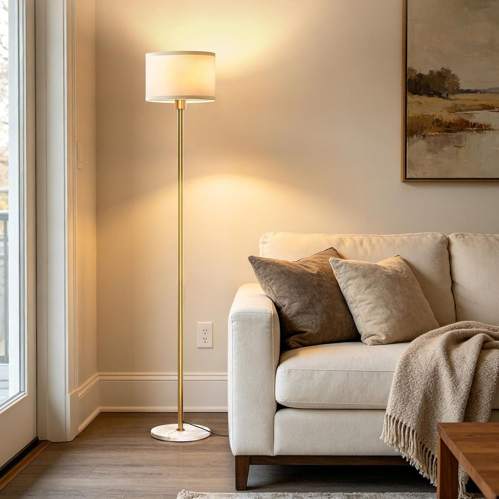 63" Gold Floor Lamp for Living Room, Standing Lamp with Marble Base