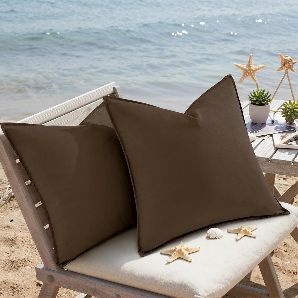 decorUhome Outdoor Waterproof Faux Linen Throw Pillow Covers 24x24 Set of 2