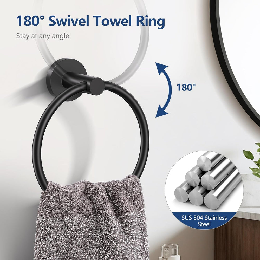 TQKAG Bathroom Hardware Set Black, 5 Piece Bathroom Towel Bar Holder Sets