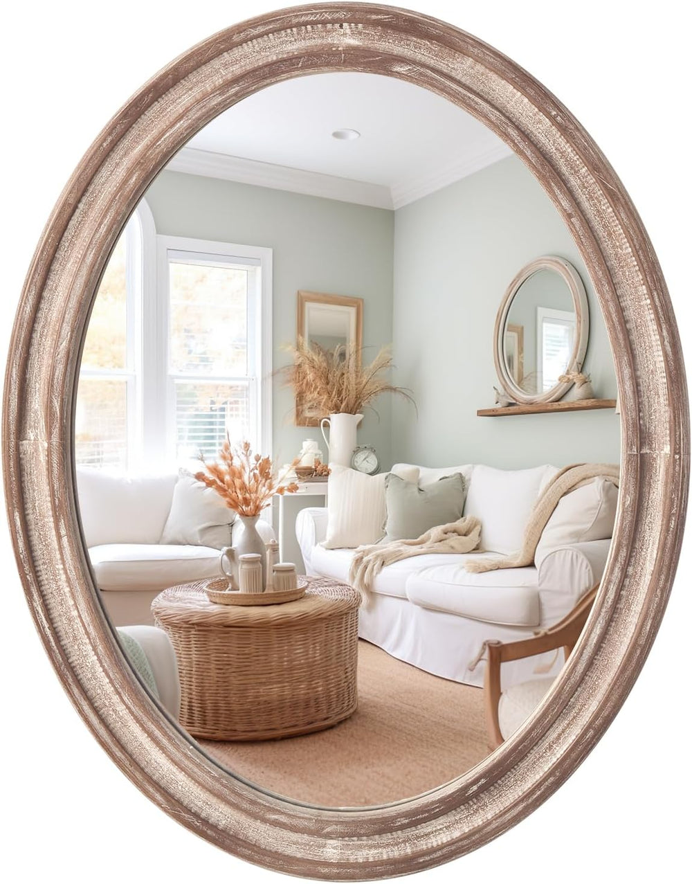 Wood Oval Mirror,24x30"Farmhouse Rustic Decor Bathroom Vanity Wall Mirrors