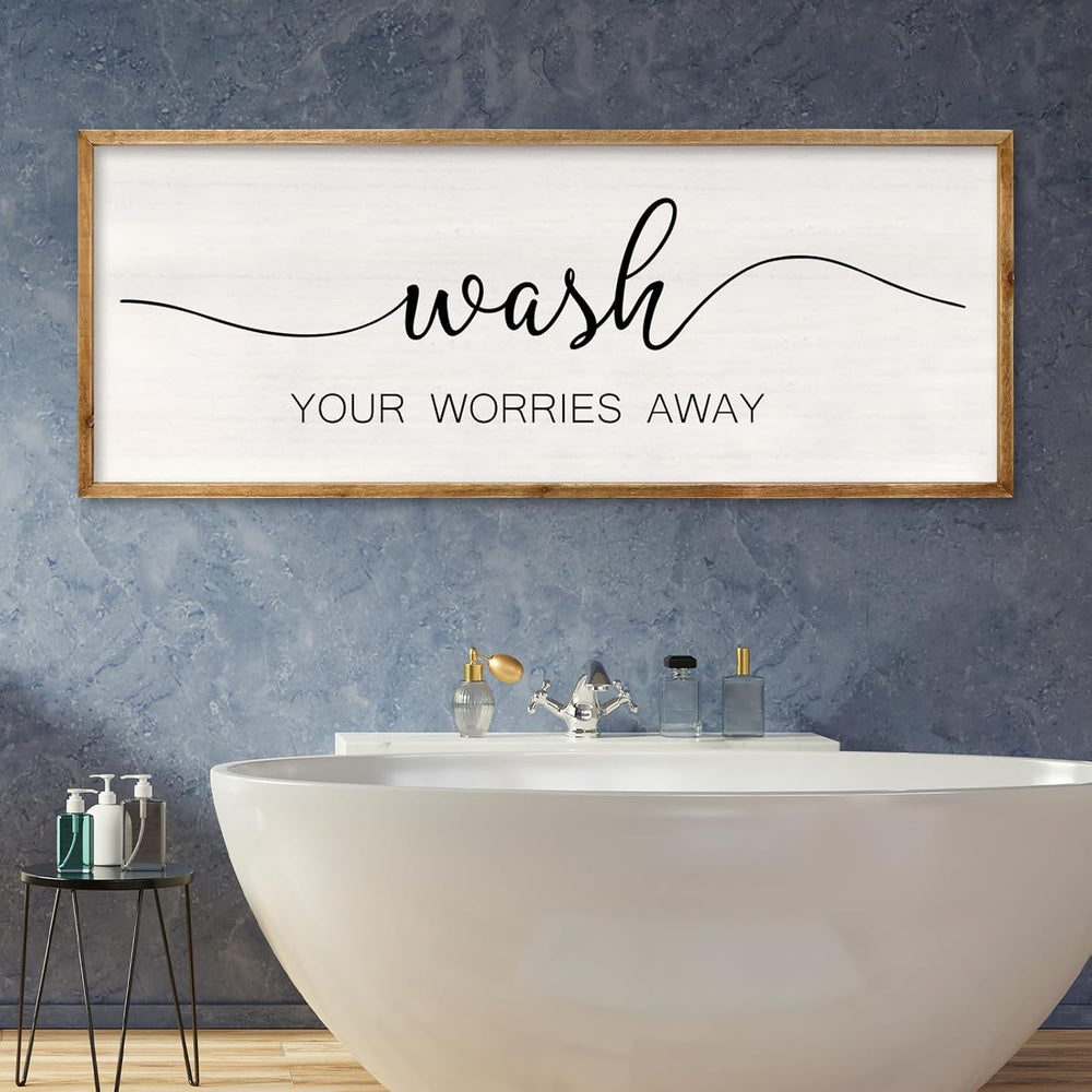 Wash Your Worries Away Bathroom Wall Decor 32x12 Inch Wood