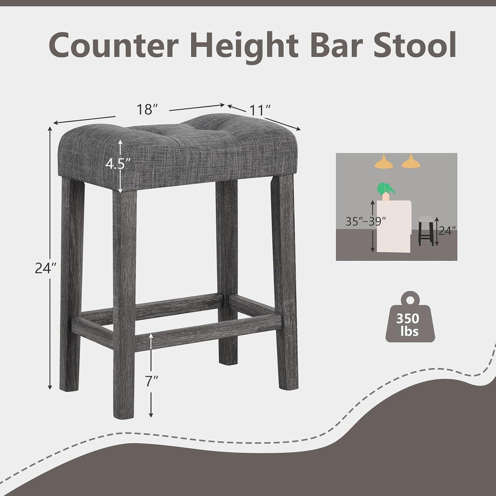 GIANTEX 24" Saddle Bar Stools Set of 2, Farmhouse Button Tufted Barstools