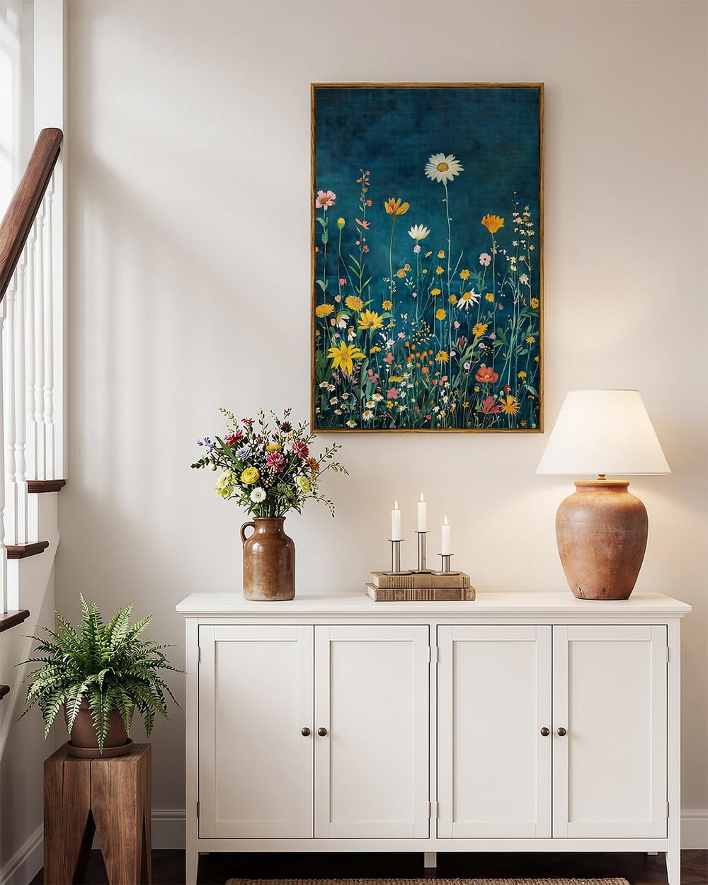 WHASAYART Botanical Floral Canvas Print 24x36 Framed Wildflower Wall Art