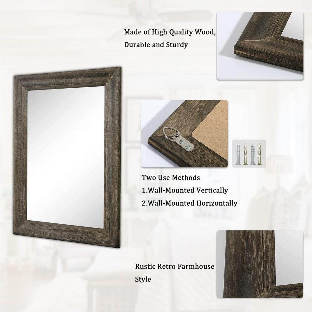 Retro Wall Mirror with Wood Framed Large Rectangle Hanging Mirrors 20"x1...