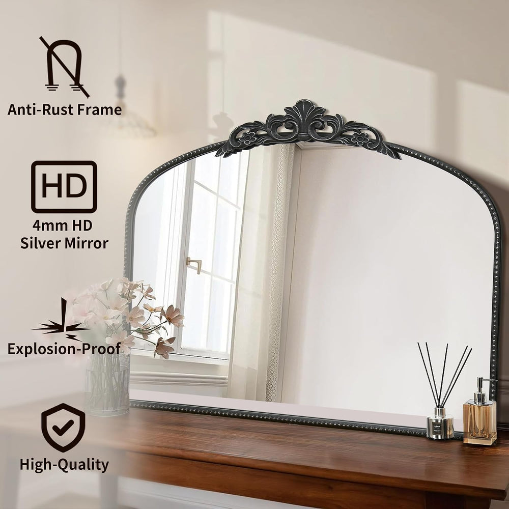 Micasso Vintage Black Arched Mirror: 36"x29" Baroque Antique Wall M...