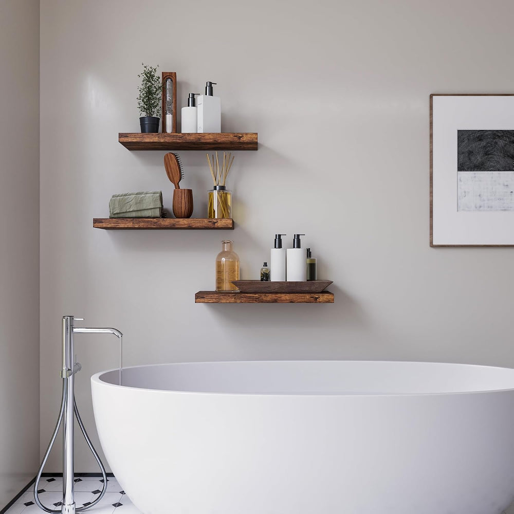 Floating Shelves for Wall Set of 3, 16" Rustic Brown Floating Shelves