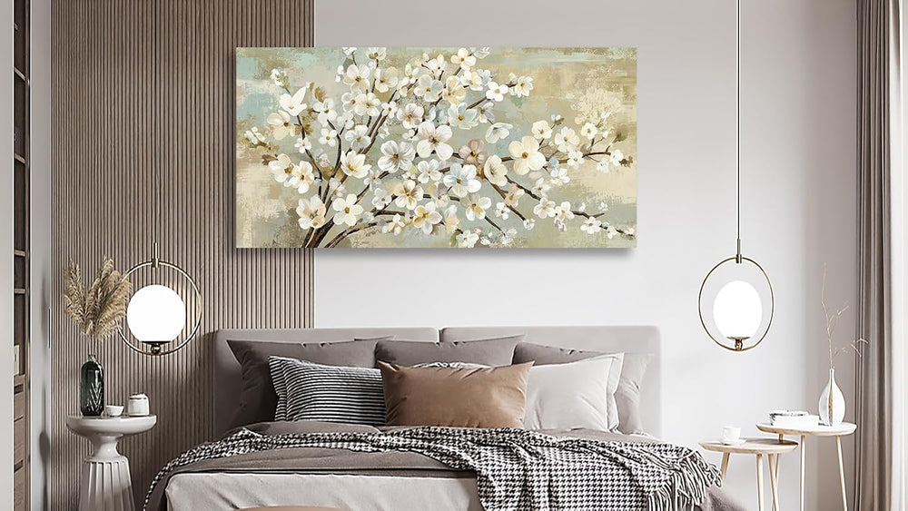 Rustic Brown Beige Canvas Wall Art Flower Branch Botanical Prints, 40x20in
