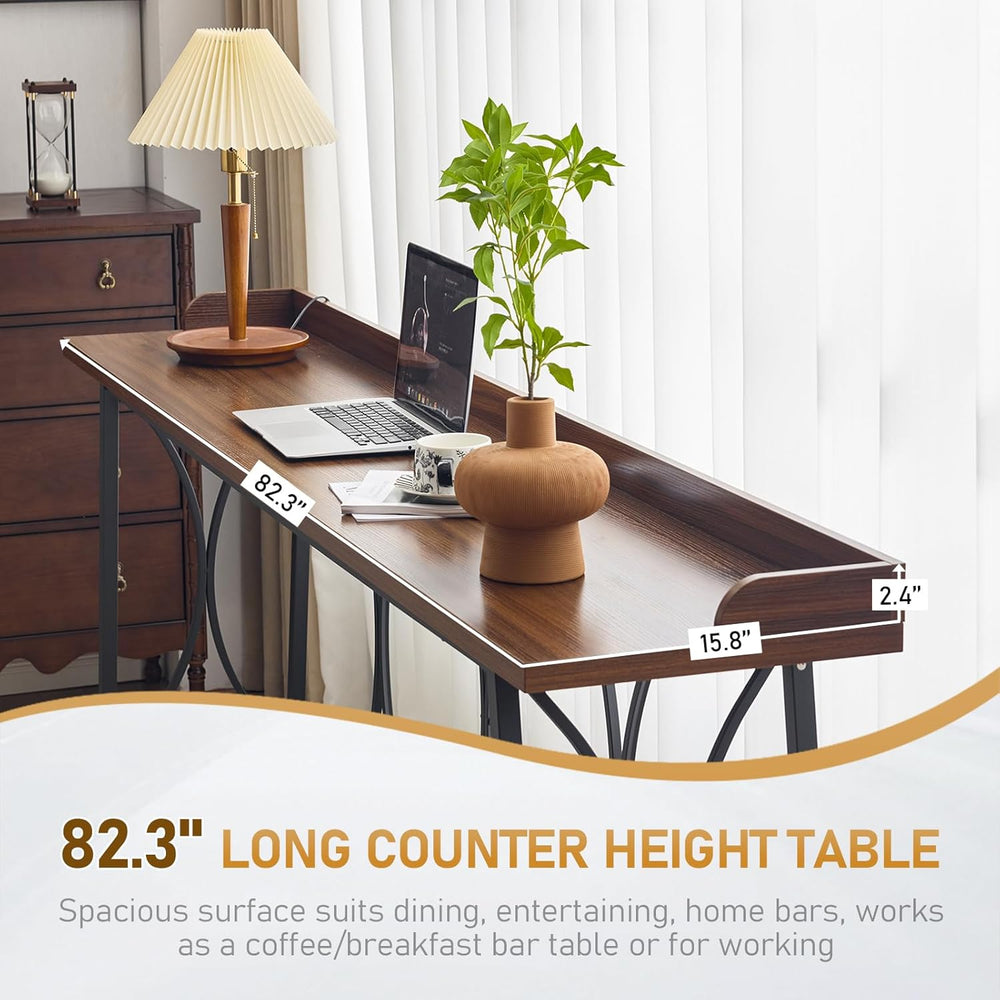 Karl home 82.3" Wood Bar Height Table, High Top Counter, Brown