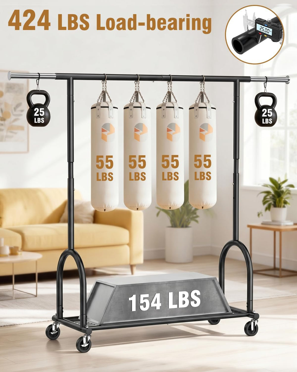 EAGMAK Rolling Clothes Rack Heavy Duty Clothing Racks with Wheels, Black