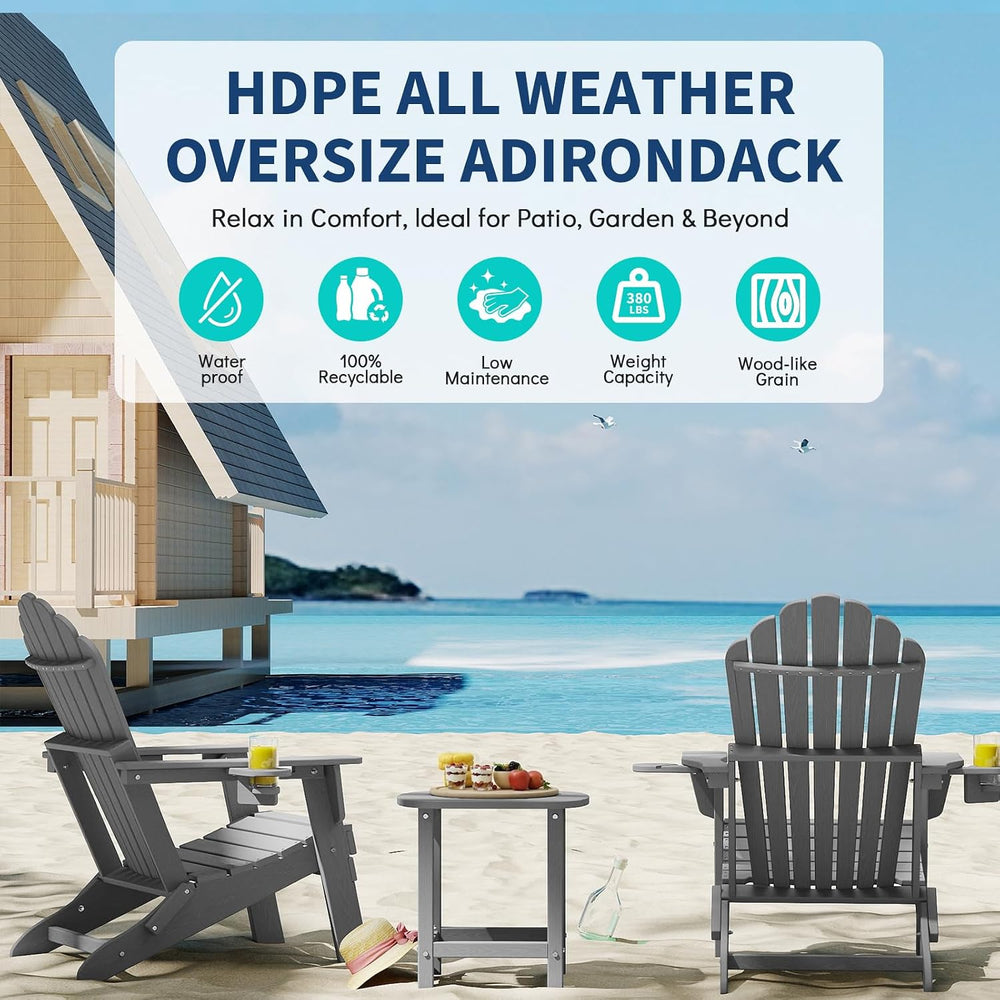 Plawdlik Oversized Folding Adirondack Chair Set of 2, Outdoor Chair, Grey