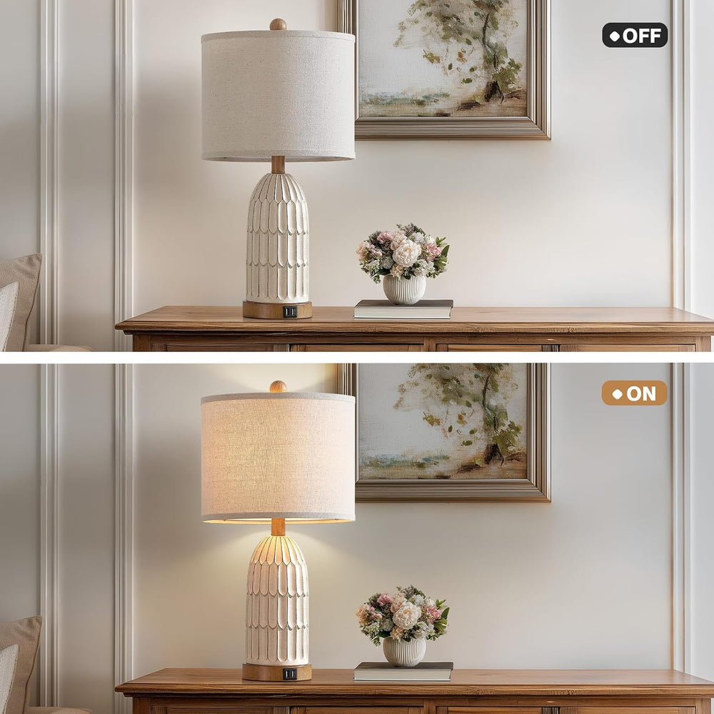 Cinkeda Touch Table Lamp for Bedroom Nightstand, Cream Farmhouse Vintage Rust...