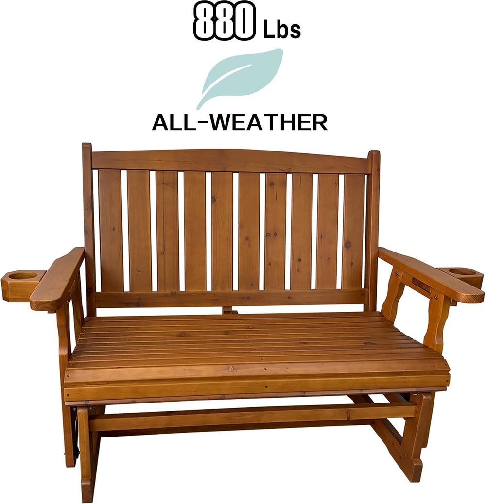 Fortune Candy Wooden Patio Glider, Slat Back, Cedar Tone, 2-Seater