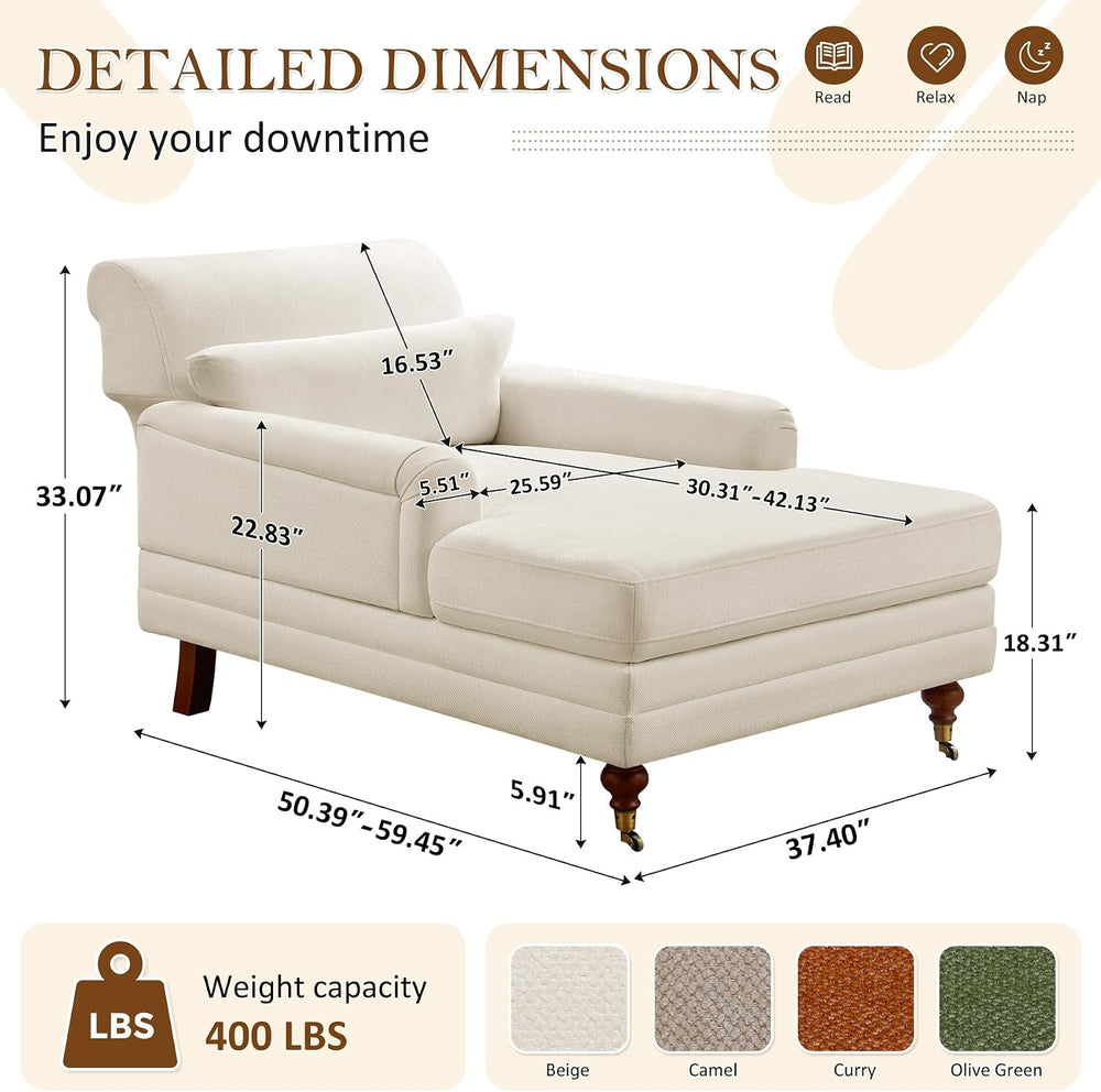 VANOMi 59.45'' Chaise Lounge Chair with Adjustable Backrest, Chenille...