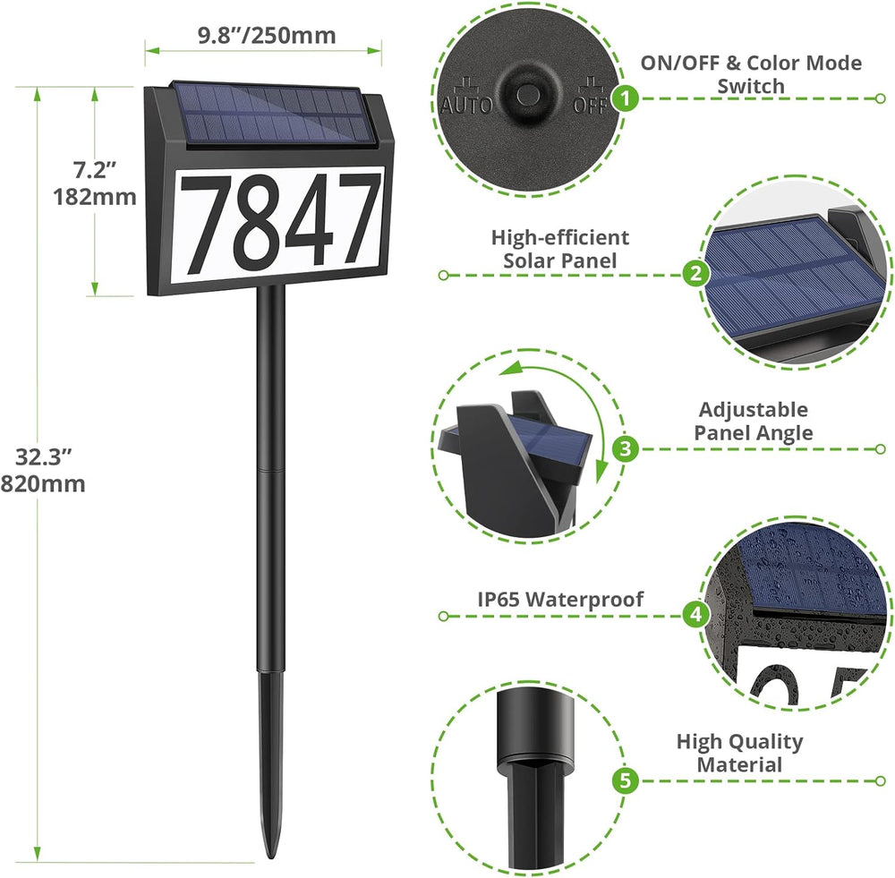 MAXvolador Solar Address Sign Lighted House Numbers for Yard, 3-light Modes