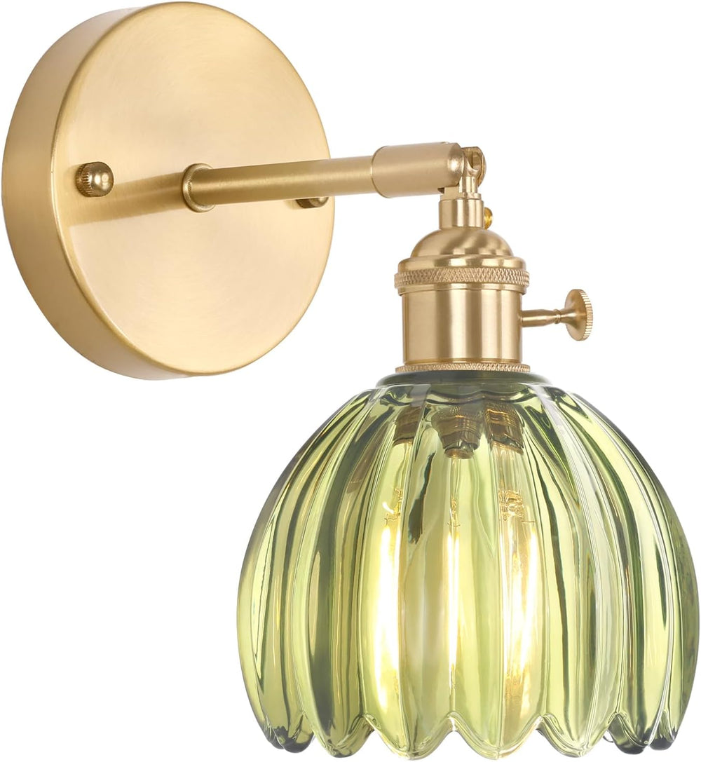 Shenmoyl Vintage Wall Sconces with Green Tulip Glass Lampshade 180 Degree Adj...