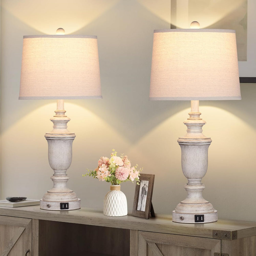 Cinkeda Farmhouse Table Lamps Set of 2 with USB Charging Port for Rustic Livi...