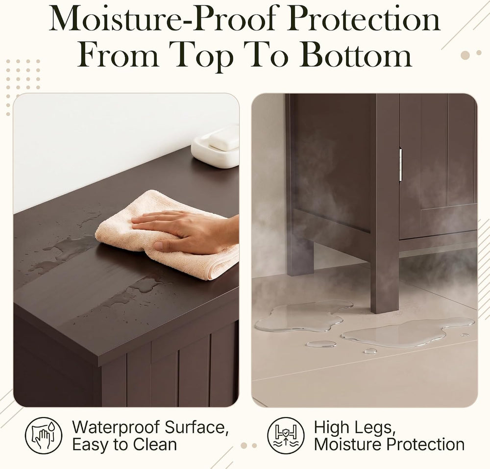 SUPER DEAL Modern Bathroom Floor Storage Cabinet with Adjustable Shelf and Do...