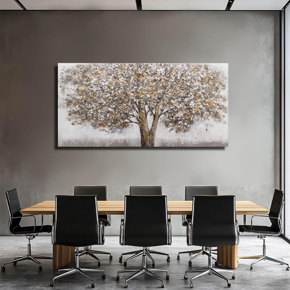 Large Framed Neutral Tree Landscape Wall Art for Living Room,29x58 In