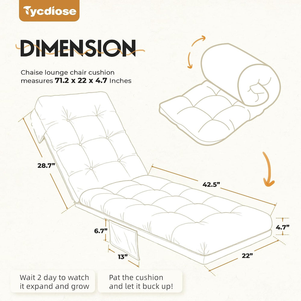 Outdoor Lounge Chair Cushion, Waterproof Replacement Chaise Lounge Cushions f...