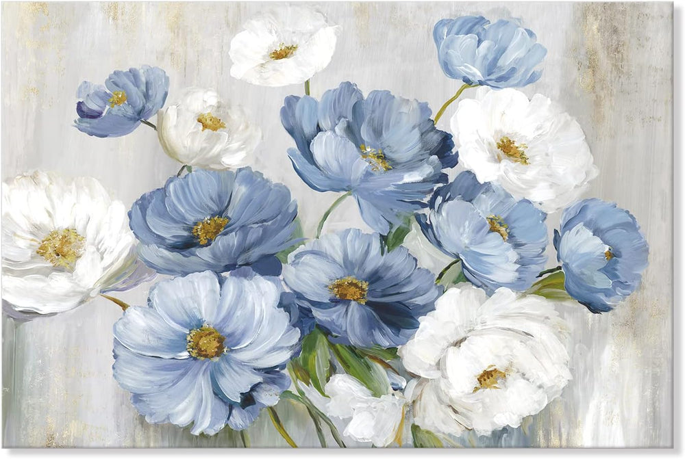 Goldfoilart Blue Flower Wall Art Light Blue and White Floral Canvas Print, 36...