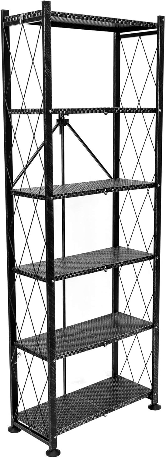 Origami 6-Tier Foldable Heavy-Duty Rolling Storage Shelf Rack Unit, Black