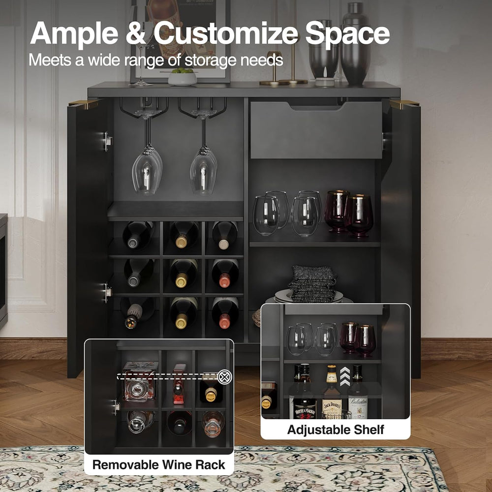 Fluted Coffee Bar Cabinet with Storage, Modern Sideboard Buffet Cabinet