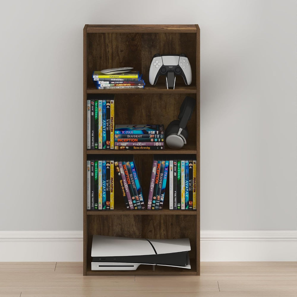 Furinno Basic DVD Shelf, 4-Tier CD Rack, Media Shelf, Amber Pine
