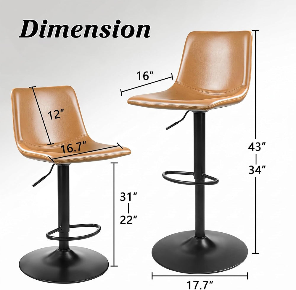 Waleaf Adjustable Bar Stools Set of 2, Modern Faux Leather Swivel Barstools