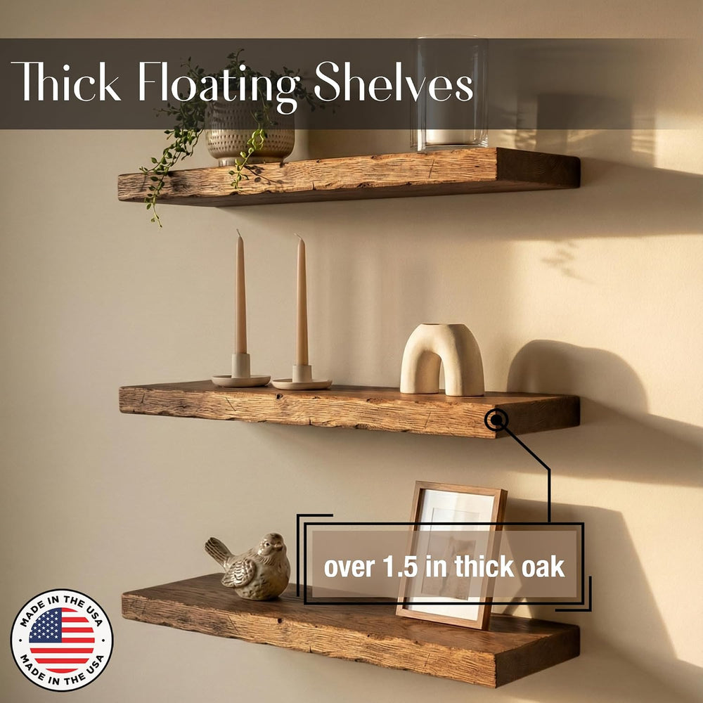 Rustic Floating Shelves for Wall - Solid Wood Oak Floating Shelf, Thick Wood ...