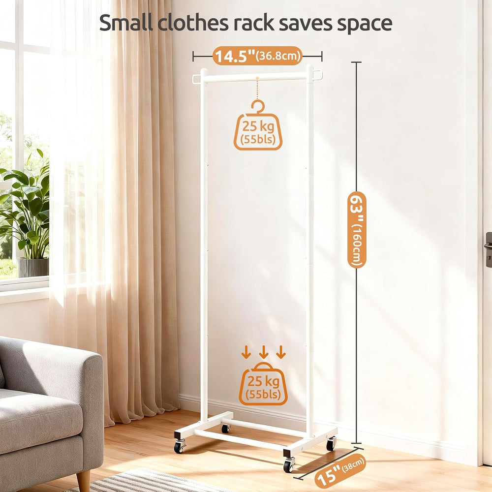 LiaMeE 63-Inch White Clothes Rack with Shoe Shelf and Side Hooks