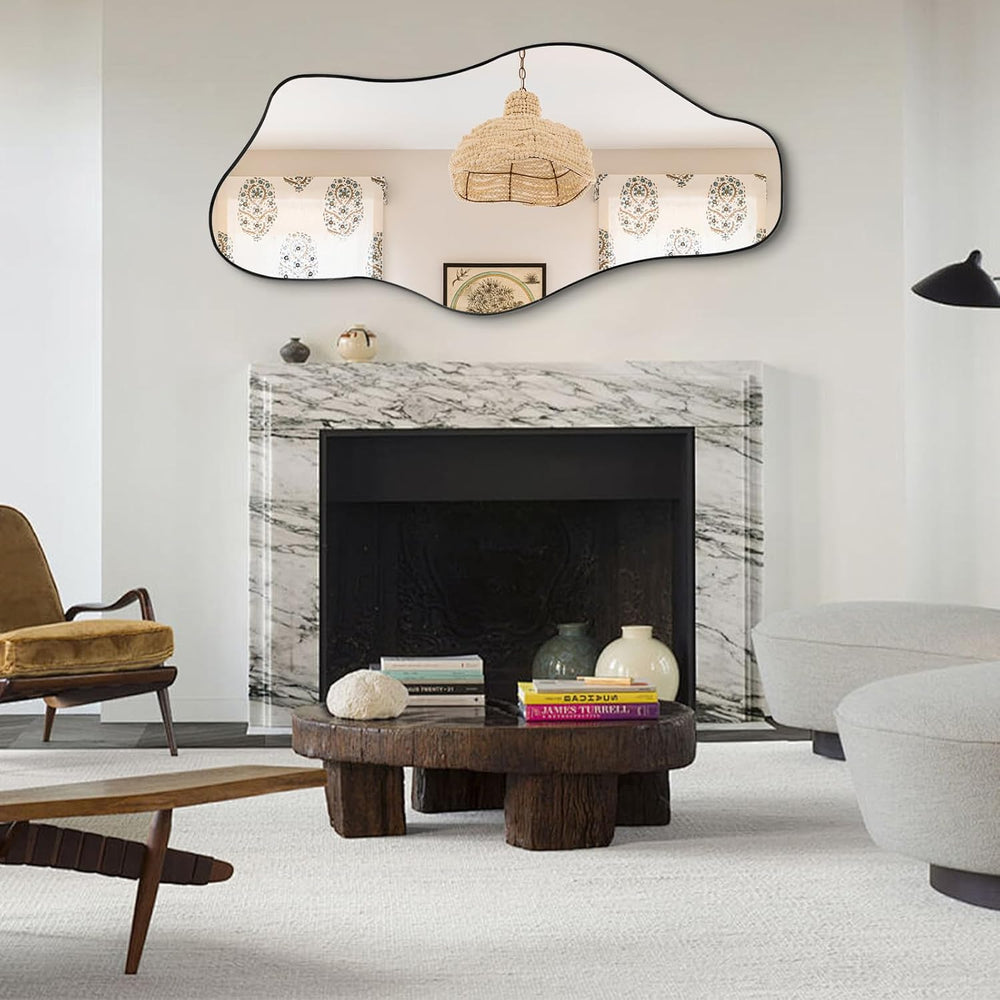 63"x30" Large Irregular Wall Mirror, Abstract Frameless Mirror