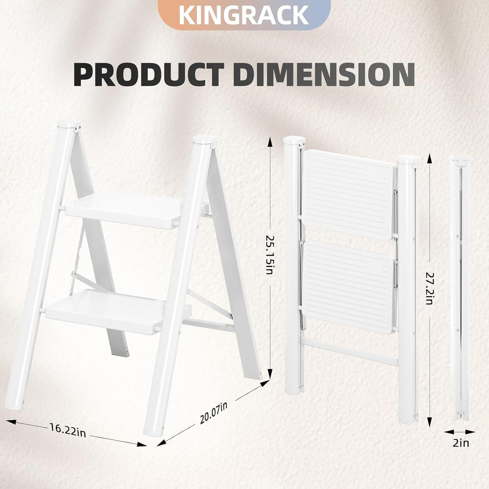 KINGRACK 2 Step Folding Ladder, Lightweight Portable Home Ladder with Non-Sli...