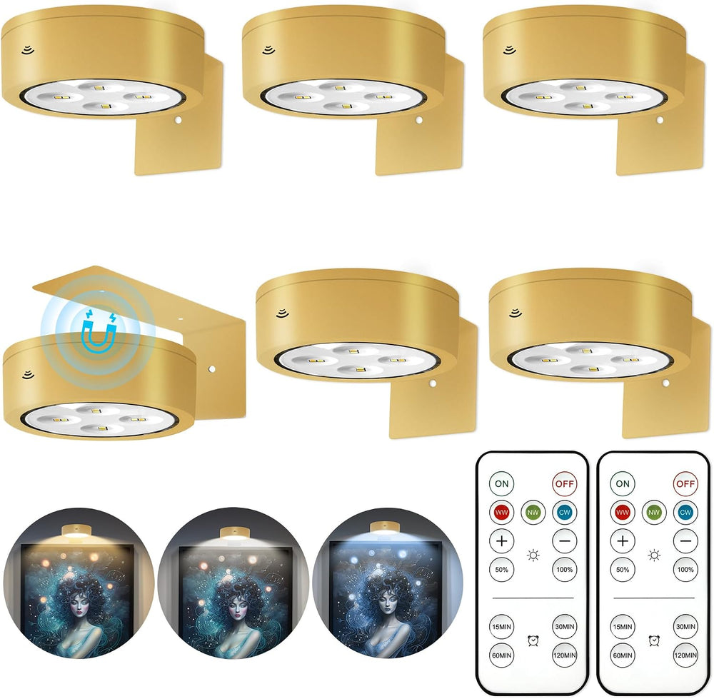 Picture Lights for Wall, Wireless Poster Lights Battery Operated, Gold