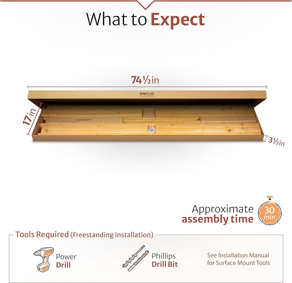Enclo Convertible Freestanding/Surface Mounted Privacy Screen, Cedar Wood