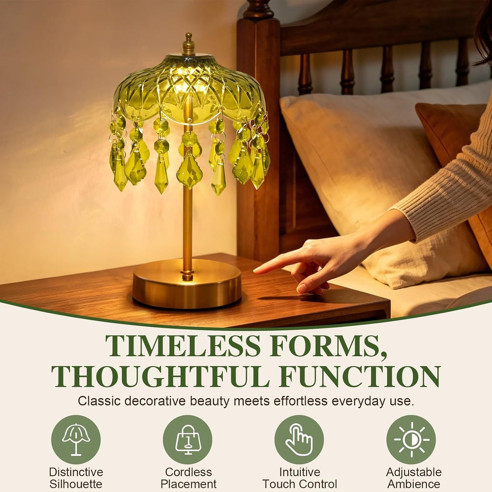 Cordless Crystal Table Lamp, 6000mAh, Touch Dimmable, 3-Color