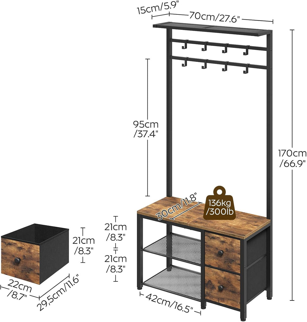 YATINEY 5-in-1 Hall Tree with Drawers, Entryway Bench with 8 Adjustable Coat ...