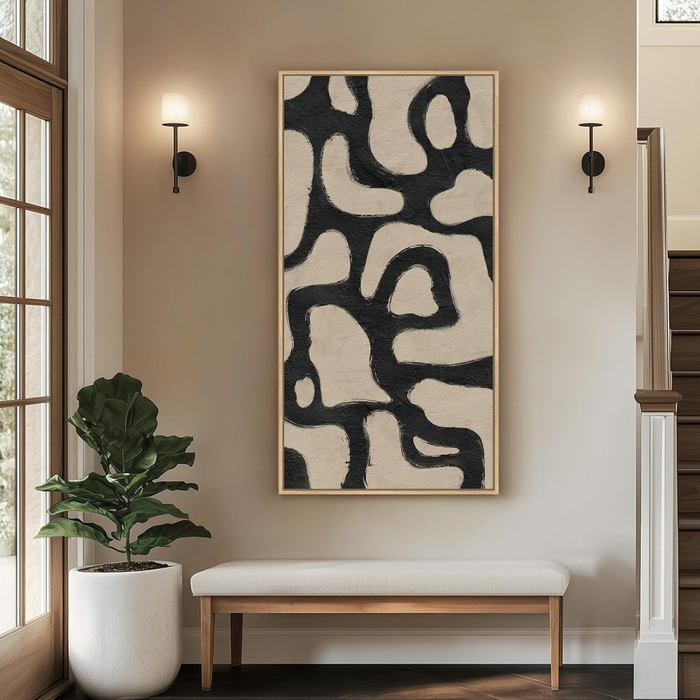 Framed Neutral Modern Abstract Horizontal Wall Art for Living Room, 24x48