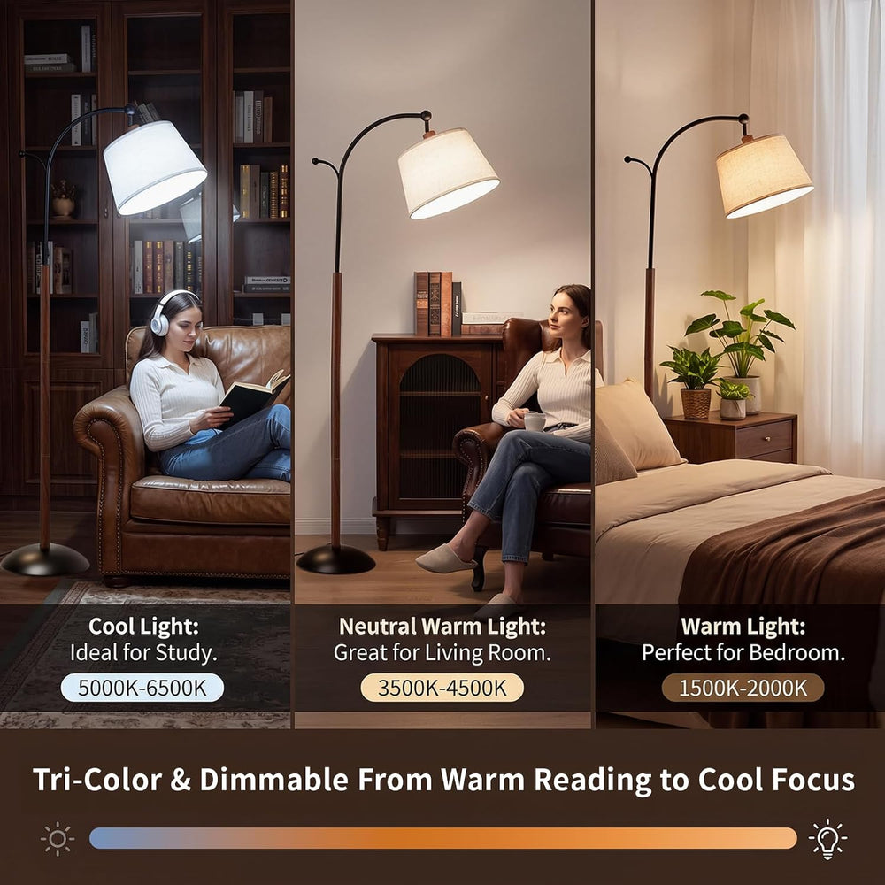 Floor Lamp, 9W 850lm Smart LED Arch Floor Lamp - Wood Grain Base