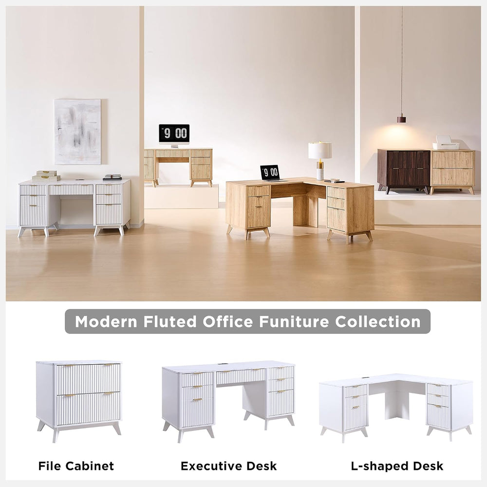 T4TREAM 60" Modern Fluted Executive Desk with Drawers, White