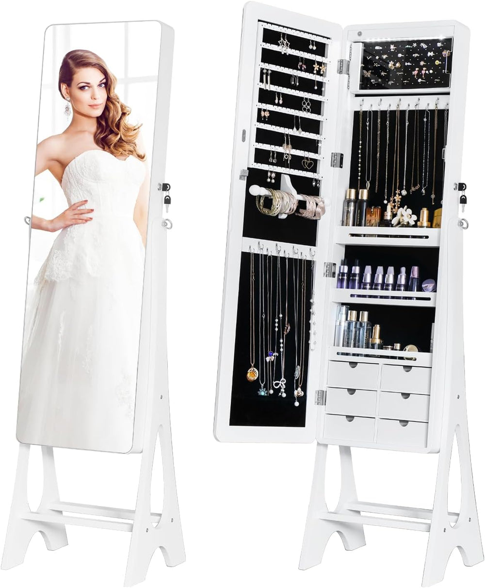 Full Length Mirror Jewelry Armoire Cabinet Standing Organizer
