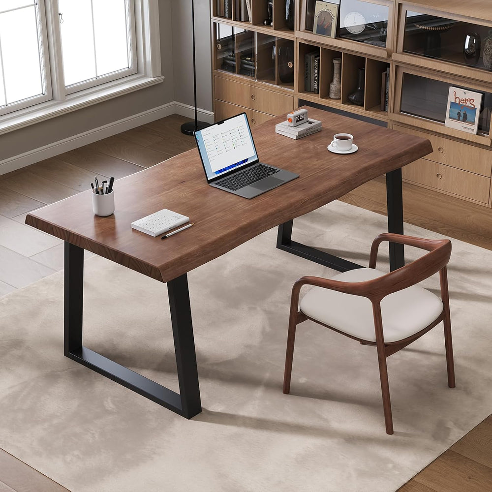 Pine computer desk, modern solid wood home office desk, long rural farmhouse ...